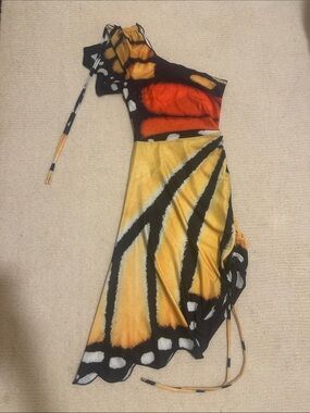Tyler MCGILLIVARY Vibrant Yellow & Orange One-Shoulder butterfly Midi Dress